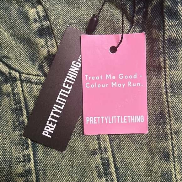 PrettyLittleThing Green Tint Vintage Wash Curved Hem Denim Corset Top Size 2 - Picture 4 of 7